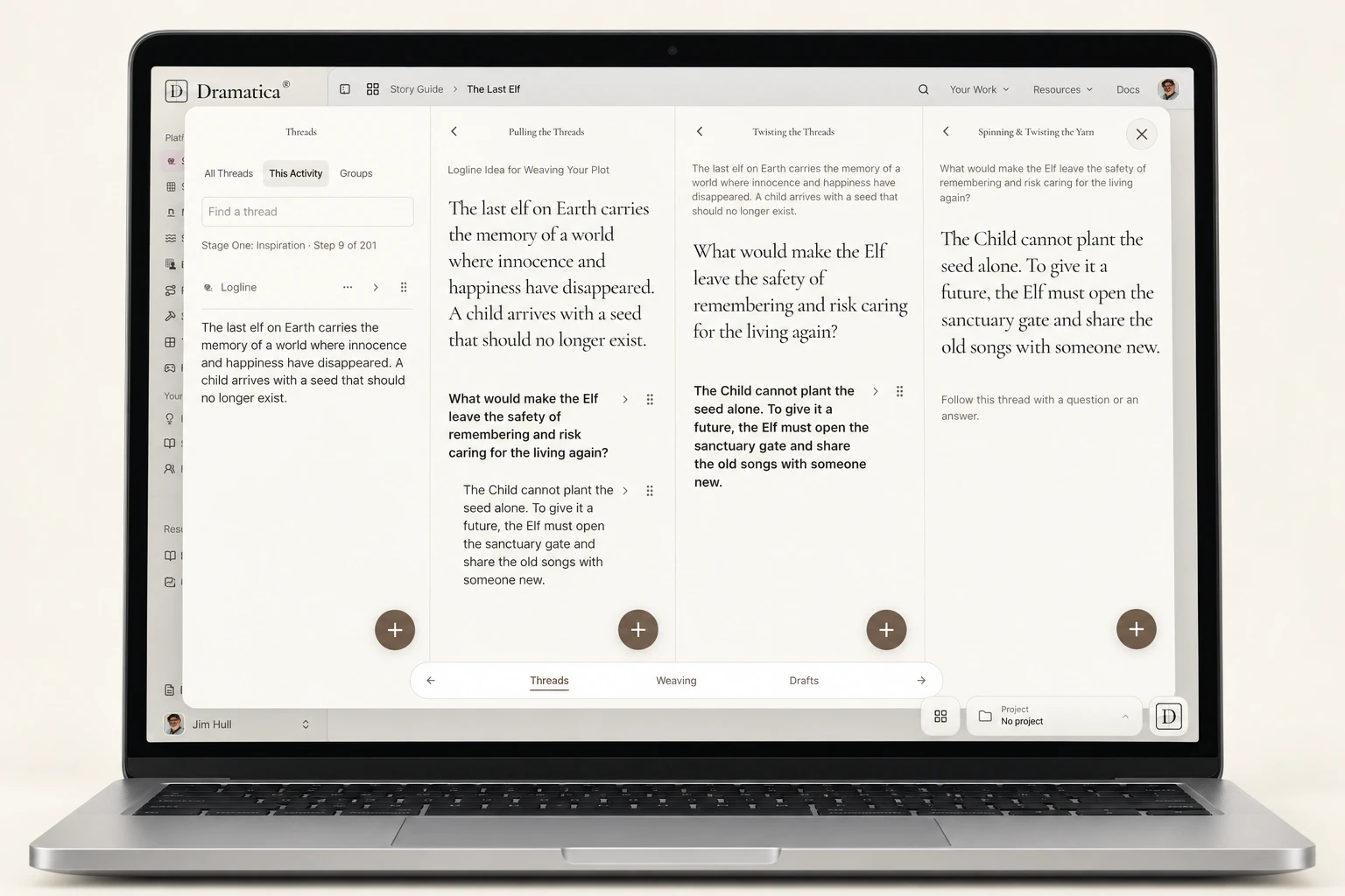 A close view of the Story Guide workbook, with guided writing and connected story material.
