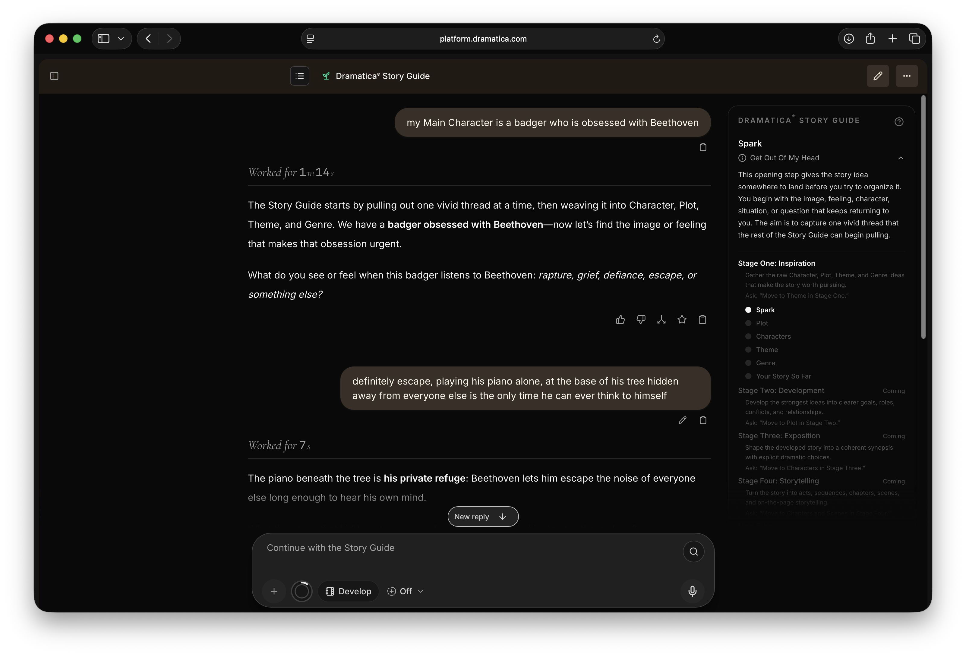 Story Guide helping a writer develop a premise through conversation